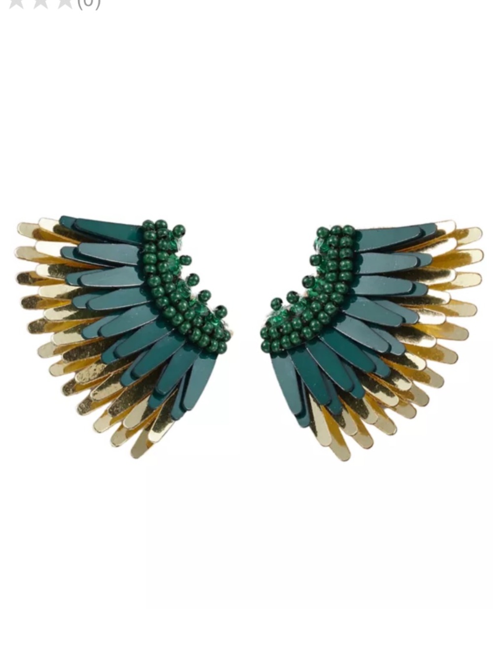 Mignonne Gavigan Emerald Green and Gold Feather Fan Earrings